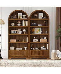 homfan 71 Inch Tall Arched Bookshelf, 6-Tier Freestanding Bookcase with Drawer and Display Shelves, Walnut Grain, Gold Handles, for Living Room