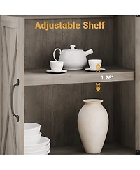 homfan Retro Bookcase with 2 Glass Doors, Display Cabinet with Shelves for Living Room Home Office Study