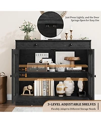 homfan 35.4 Inch Modern Sideboard Buffet with Glass Door and Drawer, Storage Cabinet for Kitchen Dining Room