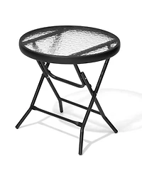 Pellebant Outdoor Folding Tempered Glass Side Table Patio Bistro Coffee