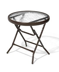 Pellebant Outdoor Folding Tempered Glass Side Table Patio Bistro Coffee Table