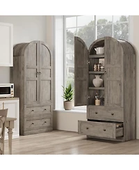 homfan 72 Inch Tall Dome Bookcase with Drawers and Wood Door 4-Tier Wooden Bookshelf with Arched Top for Home Office Living Room Entryway
