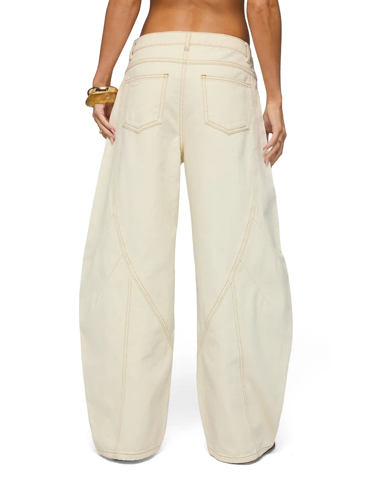 Edikted Women's Gili Contrast Stitch Low Rise Barrel Jeans