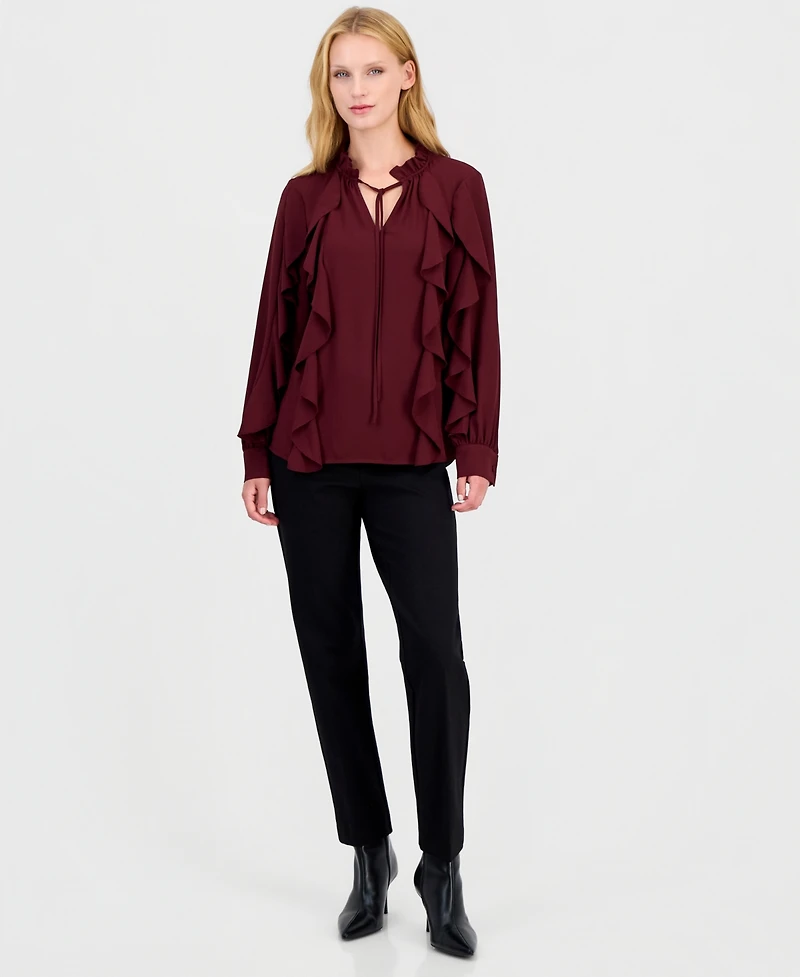 Anne Klein Women's Long-Sleeve Keyhole-Neck Ruffle Blouse