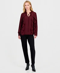 Anne Klein Women's Long-Sleeve Keyhole-Neck Ruffle Blouse