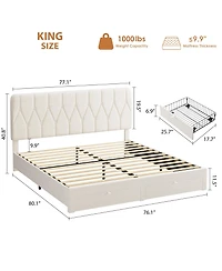 gaomon Bed Frame with 2 Drawers, Velvet Upholstered Platform Bed with Wooden Slats for Bedroom, No Box Spring Needed, Easy Assembly