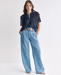 Bcbg Women's Crewneck Short-Sleeve Ruffle Top