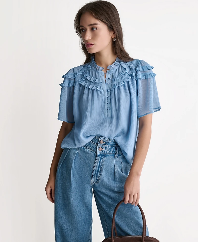 Bcbg Women's Crewneck Short-Sleeve Ruffle Top