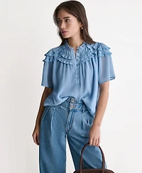 Bcbg Women's Crewneck Short-Sleeve Ruffle Top