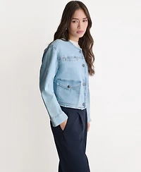Bcbg Women's Boxy Crewneck Button-Front Denim Jacket