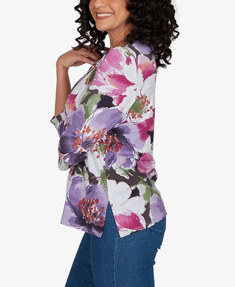 Alfred Dunner Petite Violet Blooms Knit Top