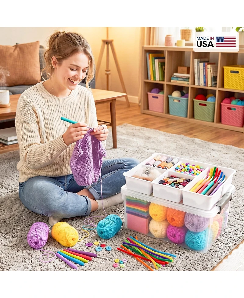 Xdovet Plastic Storage Box With Removable Tray Stackable Latching Handle