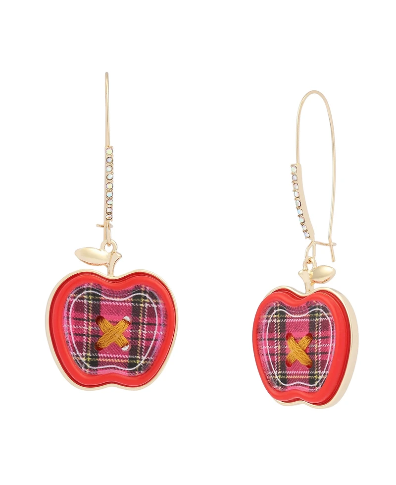 Betsey Johnson Faux Stone Best In Class Plaid Apple Dangle Earrings