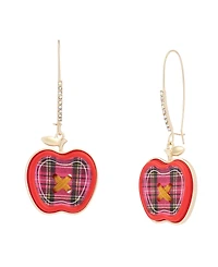 Betsey Johnson Faux Stone Best In Class Plaid Apple Dangle Earrings