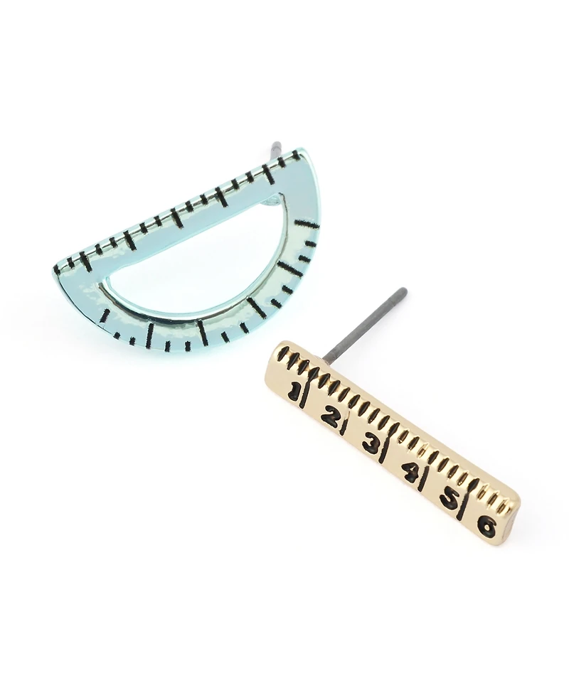 Betsey Johnson Yellow Best In Class Mismatched Ruler Stud Earrings