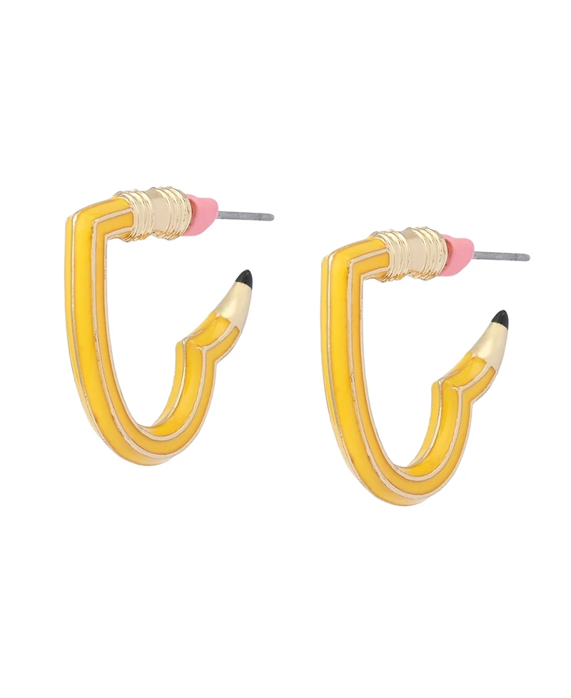 Betsey Johnson Yellow Best In Class Heart Pencil Huggie Earrings
