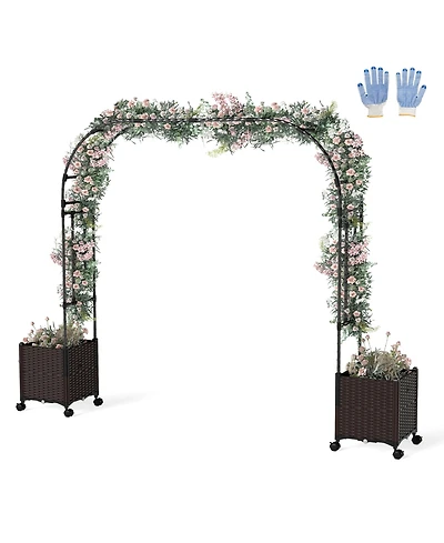 Costway 6.6 Ft Tall Metal Garden Arbor with 2 Raised Garden Planters Arch Trellis Outdoor