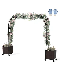 Costway 6.6 Ft Tall Metal Garden Arbor with 2 Raised Garden Planters Arch Trellis Outdoor