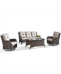 Pocassy Wicker Patio Furniture Set with Coffee Table-4 Pieces All Weather Outdoor High Back Swivel Chairs