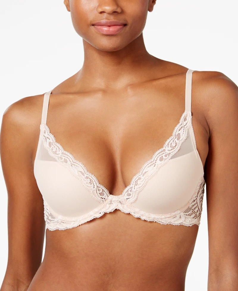 Women's Feathers Lace Contour Underwire Plunge Bra 730023