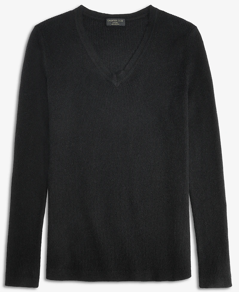 Charter Club Women's 100% Cashmere Featherweight Ribbed V-Neck Sweater, Macy's Exclusive