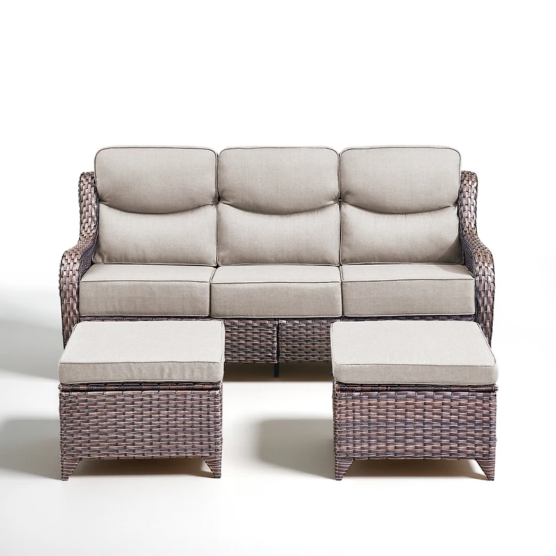 Pocassy Outdoor Patio Furniture Set 6Piece Wicker Conversation with Fire Pit, Swivel Chairs Sofa and Ottomans 6 Thick Cushion