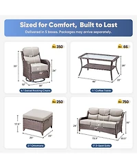 Pocassy 8 Piece Outdoor Wicker Conversation Set with Thick Cushions, High Back Rattan Sofaand Swivel Rocker Chairs, Weather Resistant Olefin Fabric