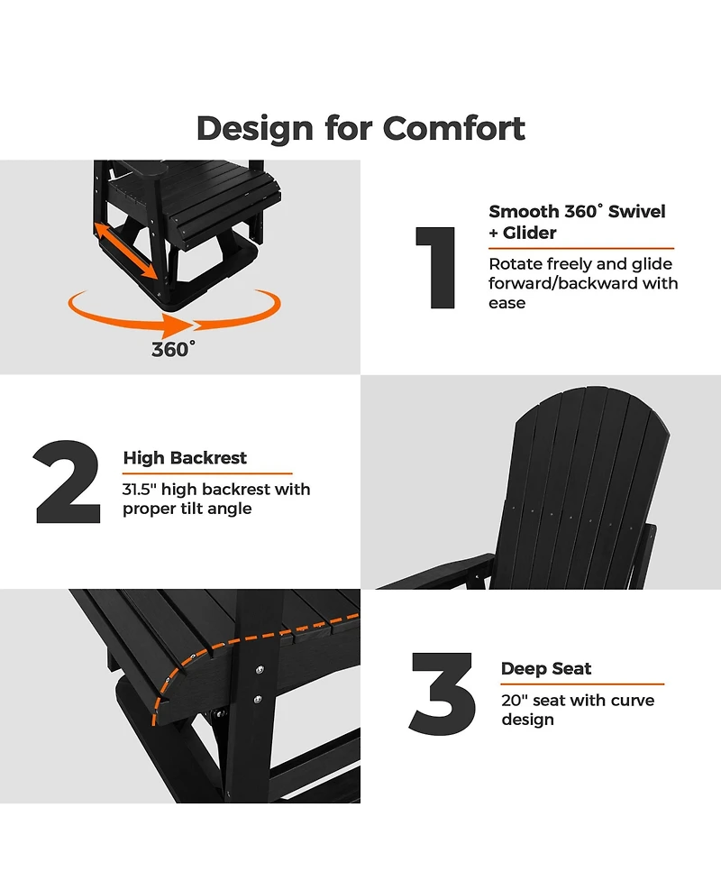 Mega Casa Hips All-Weather Outdoor Swivel Patio Glider, Heavy-Duty Rocker Chair with 360-Degree Rotation and Removable Cup Holder
