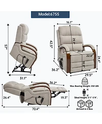 Clihome Power Chenille Lift Recliner Chair Dual Motor Infinite Position Up to 350 Lbs with Solid Wood Armrests