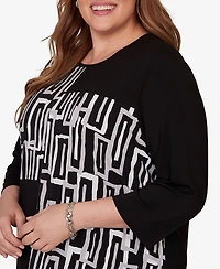 Alfred Dunner Plus Spliced Geometric Puff Print Top