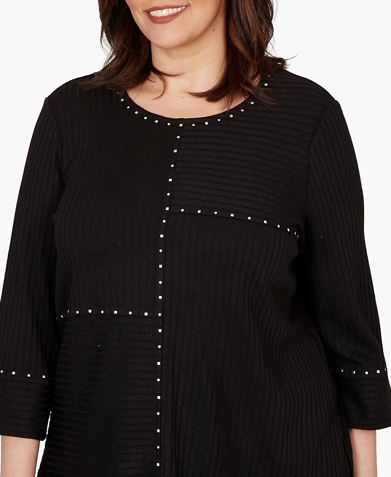 Alfred Dunner Plus Spliced Texture Metallic Studded Top