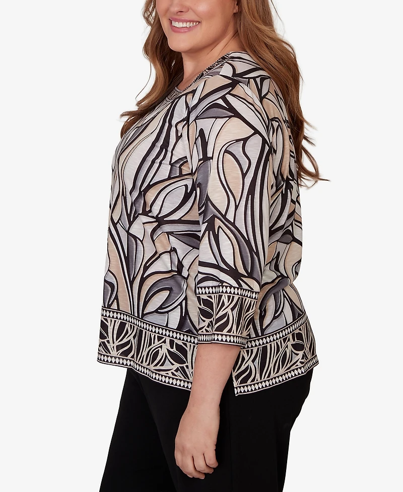Alfred Dunner Plus Stained Glass Border Trim Top