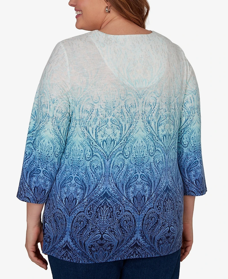 Alfred Dunner Plus Ombre Medallion Knit Top