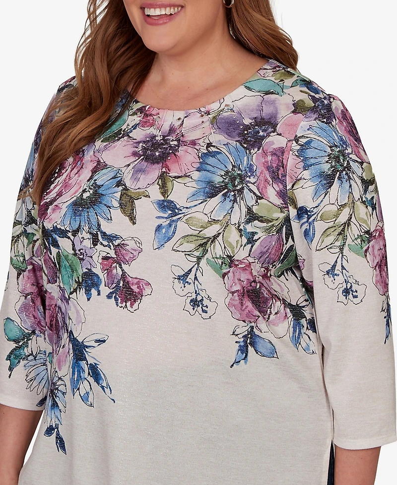 Alfred Dunner Plus Falling Roses Knit Top