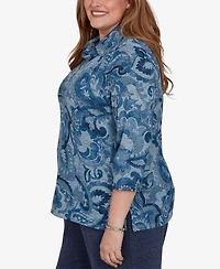 Alfred Dunner Plus Paisley Scroll Cowl Neck Pocket Top