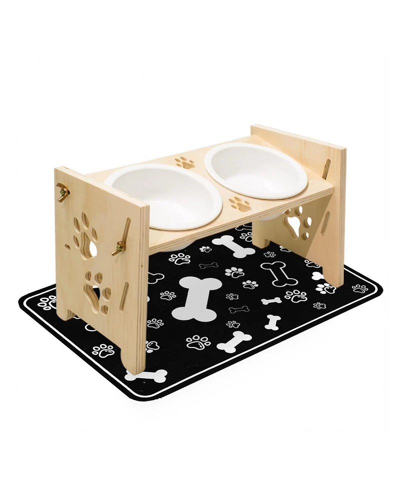 Aronkl Elevated Pet Feeding Stand Adjustable Height Angle Ceramic Bowls with Anti Splash Mat