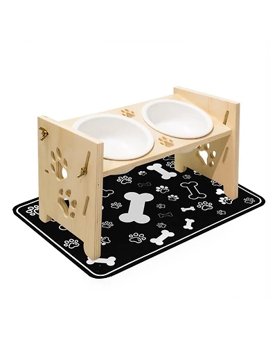 Aronkl Elevated Pet Feeding Stand Adjustable Height Angle Ceramic Bowls with Anti Splash Mat