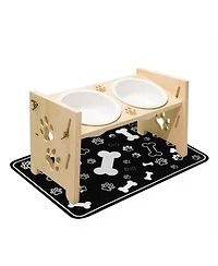 Aronkl Elevated Pet Feeding Stand Adjustable Height Angle Ceramic Bowls with Anti Splash Mat