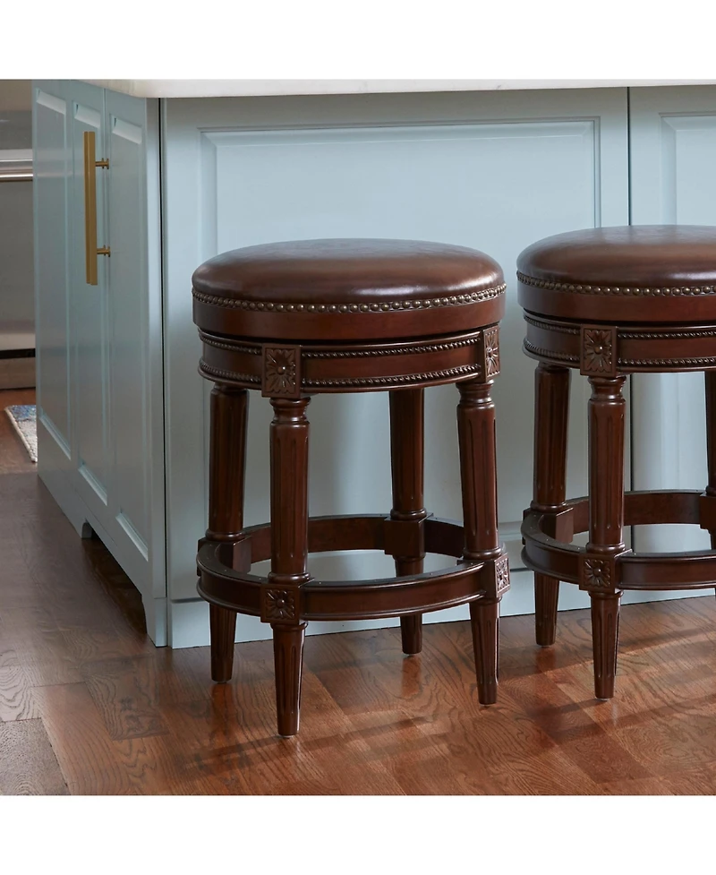 Clihome 1 Piece 26 Inch Swivel Counter Stool Backless Wooden Bar with Pu Leather Seat