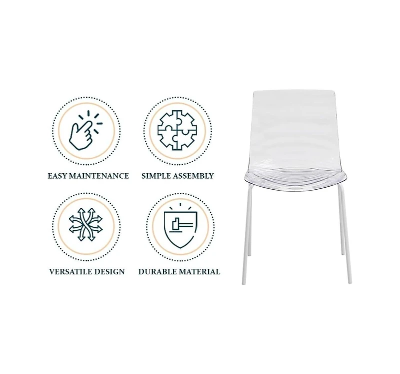 LeisureMod Aster Dining Chair, Modern Stackable Side Accent Abs Plastic with Stainless-Steel Legs for Home, Kitchen and Room
