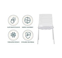 LeisureMod Aster Dining Chair, Modern Stackable Side Accent Abs Plastic with Stainless-Steel Legs for Home, Kitchen and Room