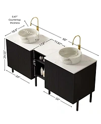Sillysis Inch Bathroom Vanity with Double Vessel Sinks, Sintered Stone Countertop, Soft Close Doors