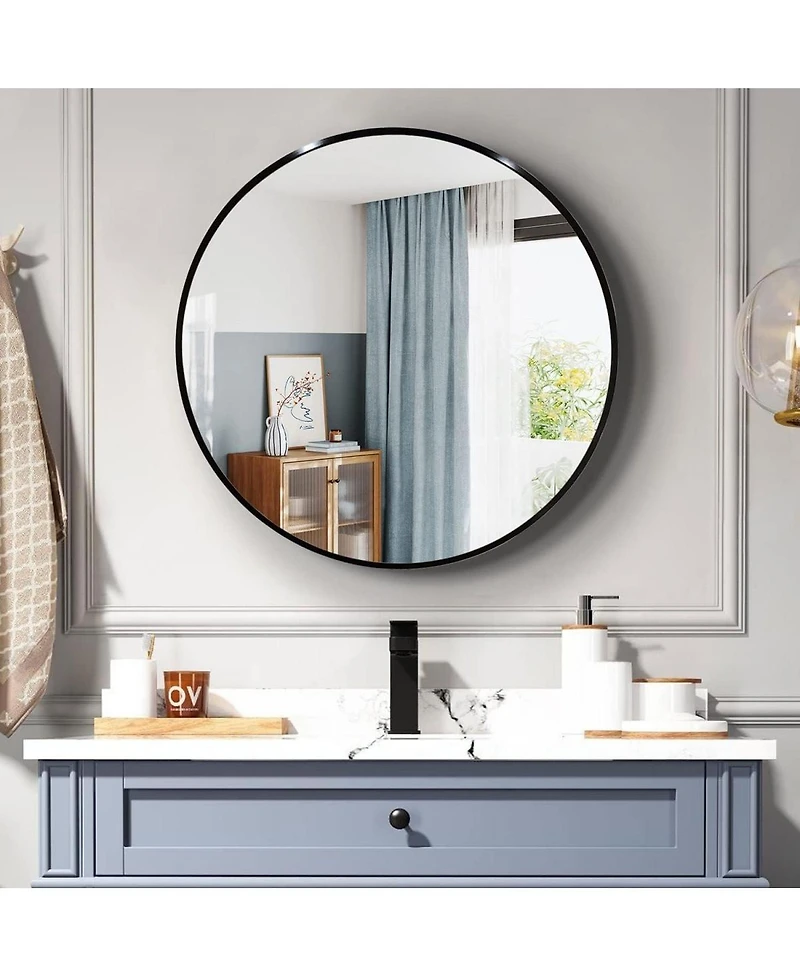 Laoties 36" Large Round Wall Mirror, Modern Decorative Metal Circle Mirror for Living Room, Entryway