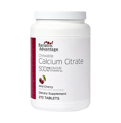 Bariatric Advantage Calcium Citrate Chewable with Vitamin D3 for Bariatric Surgery Patients Including Gastric Wild Cherry Flavor, 270 Count