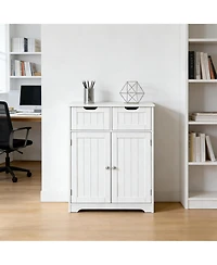 Clihome Modern Storage Cabinet, Mdf Floor Cabinet with 2 Drawers 3 Adjustable Shelves