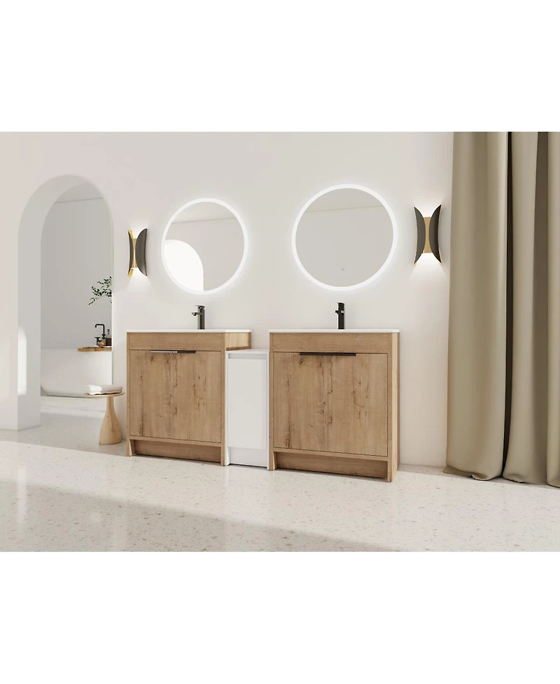 Sillysis Inch Freestanding Double Bathroom Vanity Set with Ceramic Sinks, Plywood Cabinets