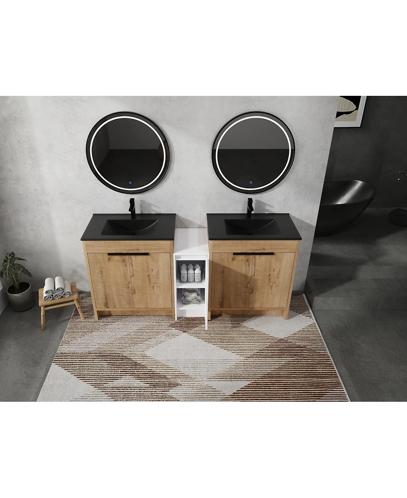 Sillysis Inch Freestanding Double Bathroom Vanity Set with Ceramic Sinks, Plywood Cabinets