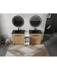 Sillysis Inch Freestanding Double Bathroom Vanity Set with Ceramic Sinks, Plywood Cabinets