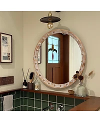 Laoties 23.6" Rustic Round Accent Mirror with Distressed Frame and Rivet Design for Entryway, Living Room Decor