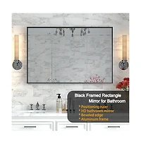 Laoties Modern Floating Glass Wall Mirror, Matte Black Bathroom Vanity Mirror with Aluminum Frame